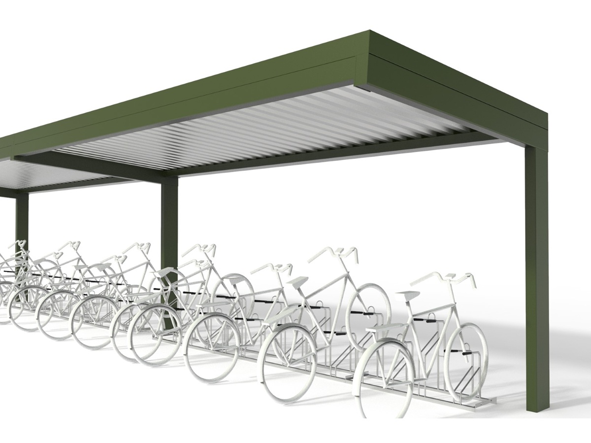 Prístrešok ITO Single jednostranný so stojnami na bicykle V-Park, lakovaný